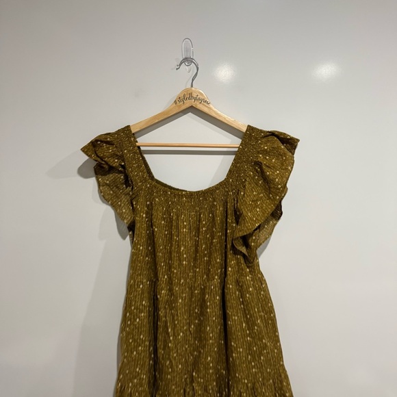 Madewell Ruffle-Sleeve Tiered Midi Dress in Daisy Stitch Floral Brown Midi Dress - Picture 6 of 11
